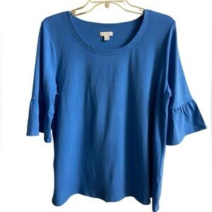 J. Jill Royal Blue ruffled sleeve top blouse crewneck Medium